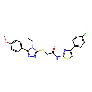 N-[4-(4-chlorophenyl)-1,3-thiazol-2-yl]-2-[[4-ethyl-5-(4-methoxyphenyl)-1,2,4-triazol-3-yl]sulfanyl]acetamide structure
