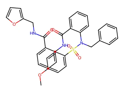 2-[[2-[benzyl-(4-methoxyphenyl)sulfonylamino]benzoyl]amino]-N-(furan-2-ylmethyl)benzamide structure