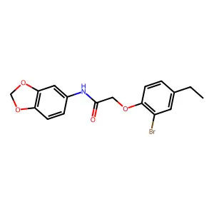 N-(1,3-benzodioxol-5-yl)-2-(2-bromo-4-ethylphenoxy)acetamide structure