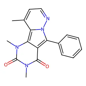 1,3,10-trimethyl-5-phenylpyrimido[4',5':3,4]pyrrolo[1,2-b]pyridazine-2,4(1H,3H)-dione structure