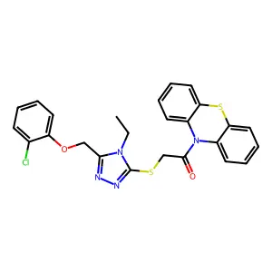 2-({5-[(2-chlorophenoxy)methyl]-4-ethyl-4H-1,2,4-triazol-3-yl}sulfanyl)-1-(10H-phenothiazin-10-yl)ethanone structure