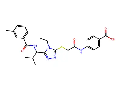4-[({[4-ethyl-5-(2-methyl-1-{[(3-methylphenyl)carbonyl]amino}propyl)-4H-1,2,4-triazol-3-yl]sulfanyl}acetyl)amino]benzoic acid structure