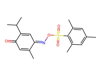 [(2-methyl-4-oxo-5-propan-2-ylcyclohexa-2,5-dien-1-ylidene)amino] 2,4,6-trimethylbenzenesulfonate structure