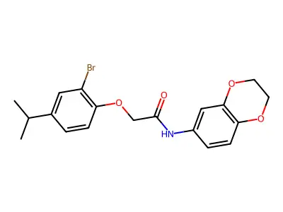 2-(2-bromo-4-propan-2-ylphenoxy)-N-(2,3-dihydro-1,4-benzodioxin-6-yl)acetamide structure