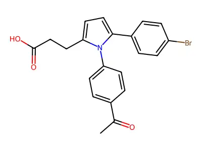 3-[1-(4-acetylphenyl)-5-(4-bromophenyl)-1H-pyrrol-2-yl]propanoic acid structure