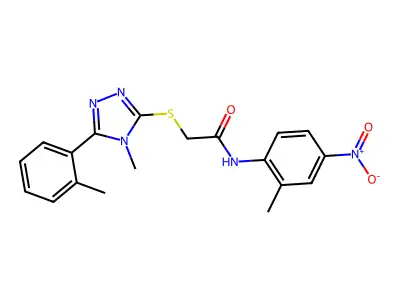 2-[[4-methyl-5-(2-methylphenyl)-1,2,4-triazol-3-yl]sulfanyl]-N-(2-methyl-4-nitrophenyl)acetamide structure
