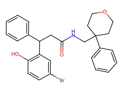 3-(5-bromo-2-hydroxyphenyl)-3-phenyl-N-[(4-phenyloxan-4-yl)methyl]propanamide structure
