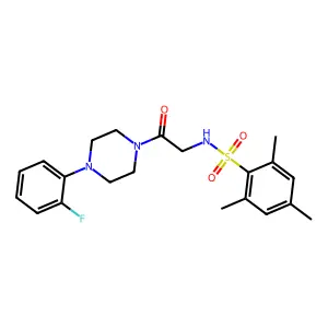 N-[2-[4-(2-fluorophenyl)piperazin-1-yl]-2-oxoethyl]-2,4,6-trimethylbenzenesulfonamide structure