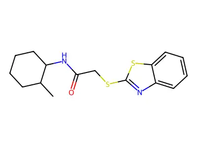 2-(1,3-benzothiazol-2-ylsulfanyl)-N-(2-methylcyclohexyl)acetamide structure