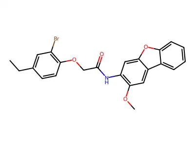 2-(2-bromo-4-ethylphenoxy)-N-(2-methoxydibenzofuran-3-yl)acetamide structure