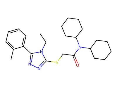 N,N-dicyclohexyl-2-[[4-ethyl-5-(2-methylphenyl)-1,2,4-triazol-3-yl]sulfanyl]acetamide structure