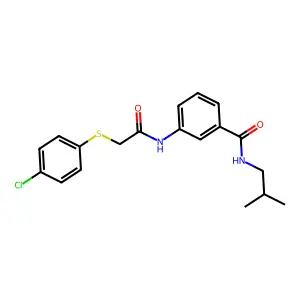 3-[[2-(4-chlorophenyl)sulfanylacetyl]amino]-N-(2-methylpropyl)benzamide structure
