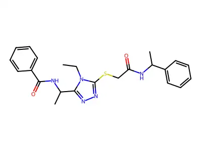 N-{1-[4-ethyl-5-({2-oxo-2-[(1-phenylethyl)amino]ethyl}sulfanyl)-4H-1,2,4-triazol-3-yl]ethyl}benzamide structure