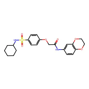 2-[4-(cyclohexylsulfamoyl)phenoxy]-N-(2,3-dihydro-1,4-benzodioxin-6-yl)acetamide structure