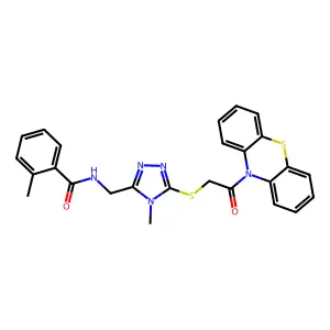 2-methyl-N-[(4-methyl-5-{[2-oxo-2-(10H-phenothiazin-10-yl)ethyl]sulfanyl}-4H-1,2,4-triazol-3-yl)methyl]benzamide structure