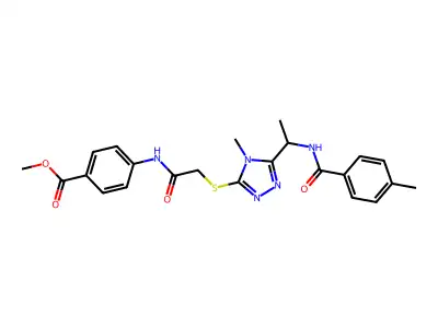 methyl 4-[({[4-methyl-5-(1-{[(4-methylphenyl)carbonyl]amino}ethyl)-4H-1,2,4-triazol-3-yl]sulfanyl}acetyl)amino]benzoate structure