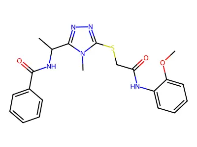 N-[1-[5-[2-(2-methoxyanilino)-2-oxoethyl]sulfanyl-4-methyl-1,2,4-triazol-3-yl]ethyl]benzamide structure