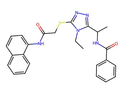 N-[1-(4-ethyl-5-{[2-(naphthalen-1-ylamino)-2-oxoethyl]sulfanyl}-4H-1,2,4-triazol-3-yl)ethyl]benzamide structure