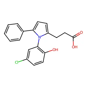 3-[1-(5-chloro-2-hydroxyphenyl)-5-phenyl-1H-pyrrol-2-yl]propanoic acid structure