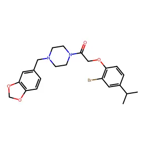1-[4-(1,3-benzodioxol-5-ylmethyl)piperazin-1-yl]-2-(2-bromo-4-propan-2-ylphenoxy)ethanone structure