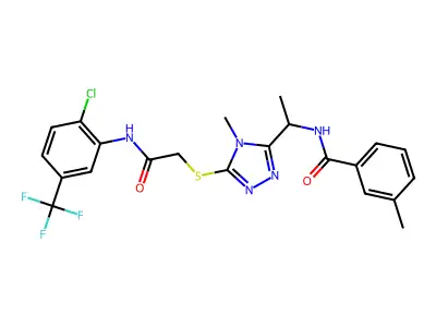 N-(1-{5-[(2-{[2-chloro-5-(trifluoromethyl)phenyl]amino}-2-oxoethyl)sulfanyl]-4-methyl-4H-1,2,4-triazol-3-yl}ethyl)-3-methylbenzamide structure