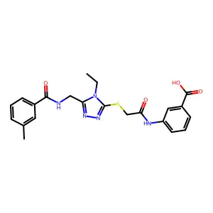 3-[({[4-ethyl-5-({[(3-methylphenyl)carbonyl]amino}methyl)-4H-1,2,4-triazol-3-yl]sulfanyl}acetyl)amino]benzoic acid structure