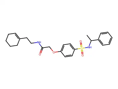 N-[2-(cyclohexen-1-yl)ethyl]-2-[4-(1-phenylethylsulfamoyl)phenoxy]acetamide structure