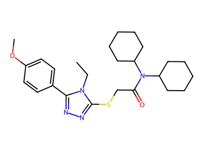 N,N-dicyclohexyl-2-[[4-ethyl-5-(4-methoxyphenyl)-1,2,4-triazol-3-yl]sulfanyl]acetamide structure
