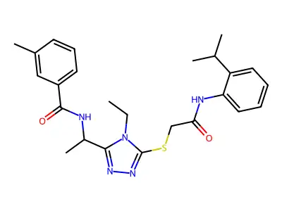 N-(1-{4-ethyl-5-[(2-oxo-2-{[2-(propan-2-yl)phenyl]amino}ethyl)sulfanyl]-4H-1,2,4-triazol-3-yl}ethyl)-3-methylbenzamide structure