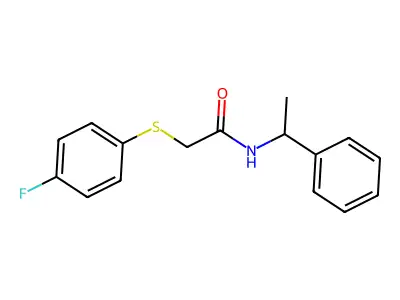 2-(4-fluorophenyl)sulfanyl-N-(1-phenylethyl)acetamide structure