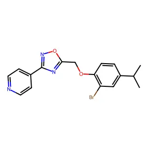 4-(5-{[2-Bromo-4-(propan-2-yl)phenoxy]methyl}-1,2,4-oxadiazol-3-yl)pyridine structure