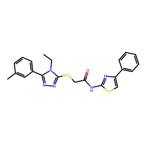 2-[[4-ethyl-5-(3-methylphenyl)-1,2,4-triazol-3-yl]sulfanyl]-N-(4-phenyl-1,3-thiazol-2-yl)acetamide structure