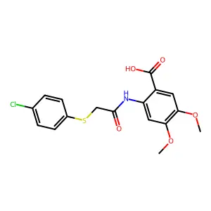 2-({[(4-Chlorophenyl)sulfanyl]acetyl}amino)-4,5-dimethoxybenzoic acid structure