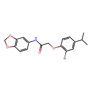 N-(1,3-benzodioxol-5-yl)-2-(2-bromo-4-propan-2-ylphenoxy)acetamide structure