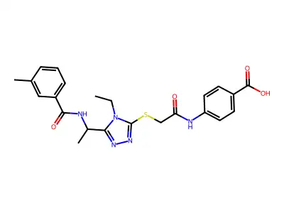 4-[({[4-ethyl-5-(1-{[(3-methylphenyl)carbonyl]amino}ethyl)-4H-1,2,4-triazol-3-yl]sulfanyl}acetyl)amino]benzoic acid structure