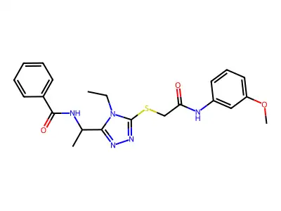 N-[1-[4-ethyl-5-[2-(3-methoxyanilino)-2-oxoethyl]sulfanyl-1,2,4-triazol-3-yl]ethyl]benzamide structure