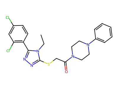 2-[[5-(2,4-dichlorophenyl)-4-ethyl-1,2,4-triazol-3-yl]sulfanyl]-1-(4-phenylpiperazin-1-yl)ethanone structure