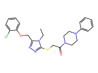 2-({5-[(2-chlorophenoxy)methyl]-4-ethyl-4H-1,2,4-triazol-3-yl}sulfanyl)-1-(4-phenylpiperazin-1-yl)ethanone structure