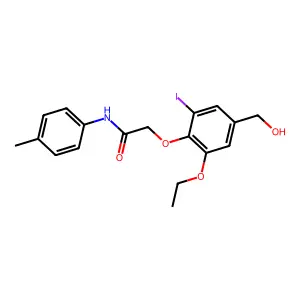 2-[2-ethoxy-4-(hydroxymethyl)-6-iodophenoxy]-N-(4-methylphenyl)acetamide structure