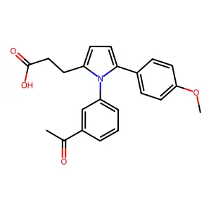 3-[1-(3-acetylphenyl)-5-(4-methoxyphenyl)-1H-pyrrol-2-yl]propanoic acid structure