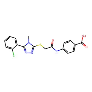 4-[({[5-(2-chlorophenyl)-4-methyl-4H-1,2,4-triazol-3-yl]sulfanyl}acetyl)amino]benzoic acid structure