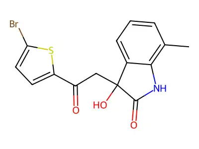 3-[2-(5-bromothiophen-2-yl)-2-oxoethyl]-3-hydroxy-7-methyl-1H-indol-2-one structure
