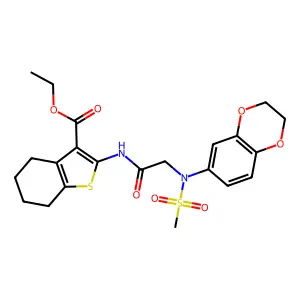 ethyl 2-{[N-(2,3-dihydro-1,4-benzodioxin-6-yl)-N-(methylsulfonyl)glycyl]amino}-4,5,6,7-tetrahydro-1-benzothiophene-3-carboxylate structure