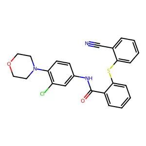 N-(3-chloro-4-morpholin-4-ylphenyl)-2-(2-cyanophenyl)sulfanylbenzamide structure