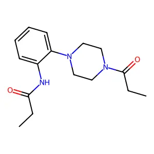 N-[2-(4-propanoylpiperazin-1-yl)phenyl]propanamide structure