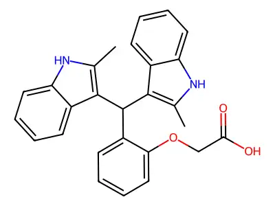 {2-[bis(2-methyl-1H-indol-3-yl)methyl]phenoxy}acetic acid structure