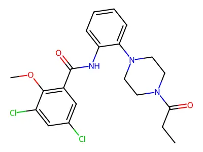 3,5-dichloro-2-methoxy-N-[2-(4-propanoylpiperazin-1-yl)phenyl]benzamide structure