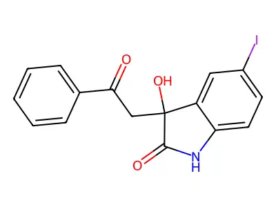3-hydroxy-5-iodo-3-phenacyl-1H-indol-2-one structure