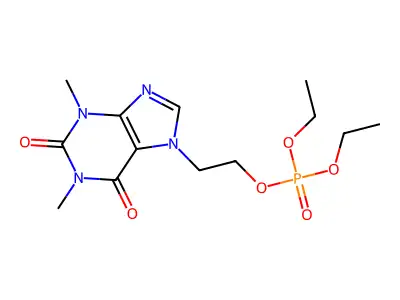 Phosphoric acid, diethyl ester, ester with 2-(1,2,3,6-tetrahydro-1,3-dimethyl-2,6-dioxopurin-7-yl)ethyl ester structure