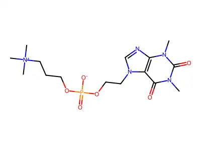 Ammonium, (3-hydroxypropyl)trimethyl-, ester with 2-(1,2,3,6-tetrahydro-1,3-dimethyl-2,6-dioxopurin-7-yl)ethyl phosphate structure